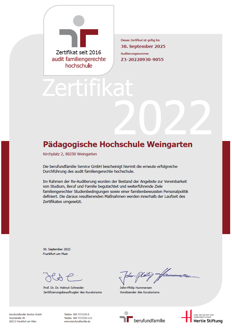 Zertifikat familiengerechte Hochschule 2022