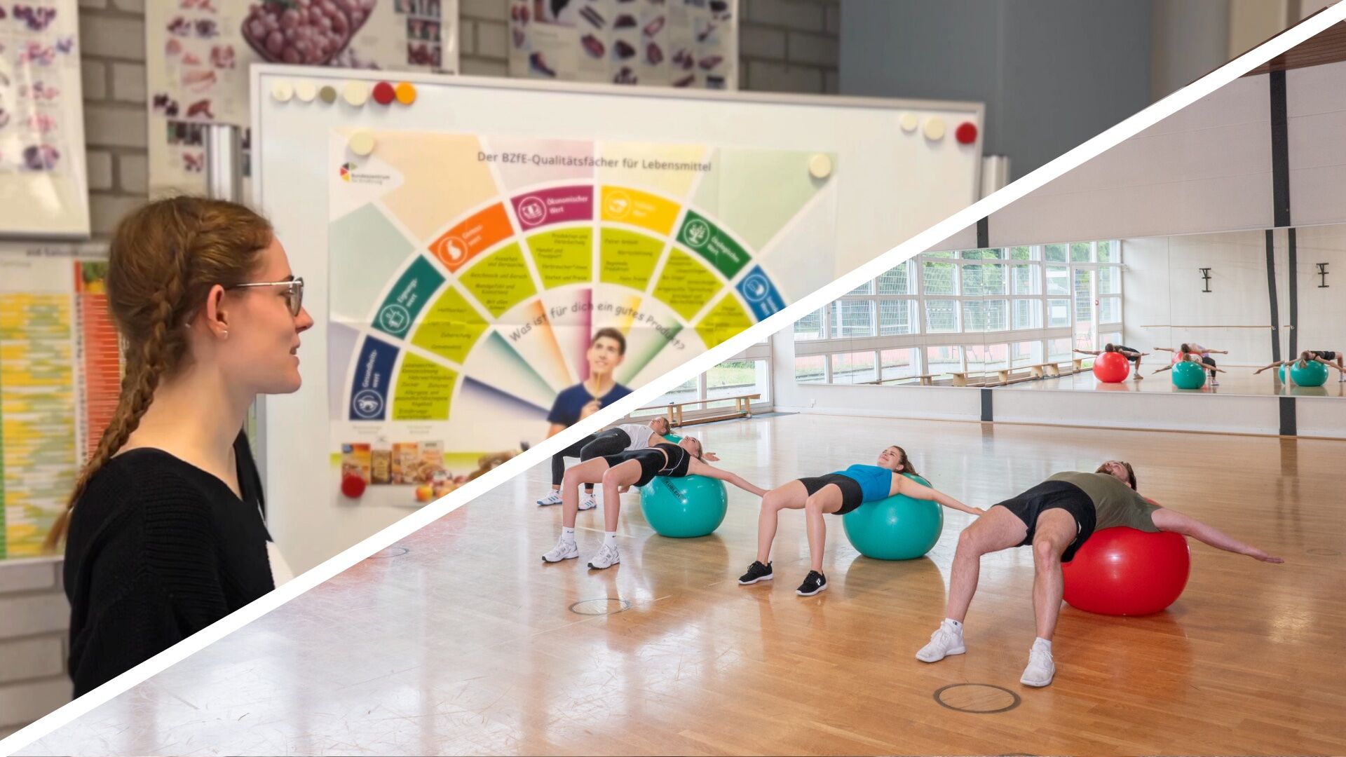 Studierende steht vor einer Ernährungstabelle Bewegung_und_Ernaehrung_Titel_67_